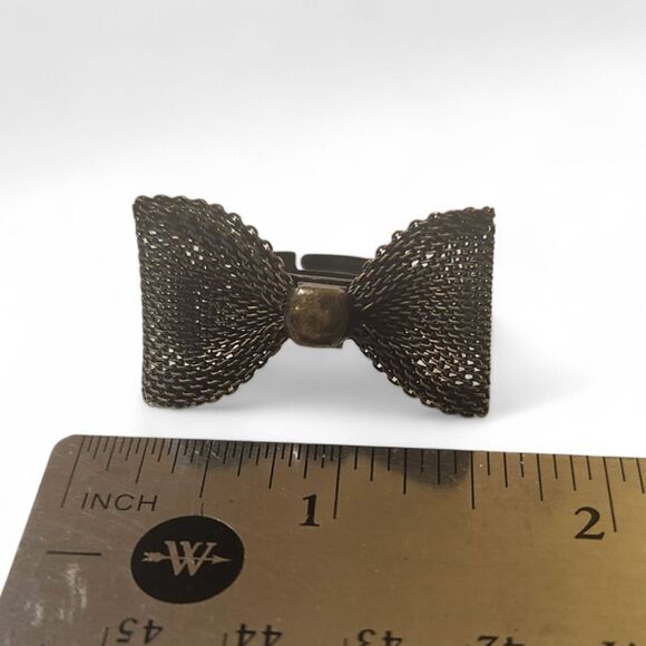 Vintage Bronze Metal Mesh Bow Ring Adjustable Band Retro Statement Cocktail Y2K - Picture 5 of 7